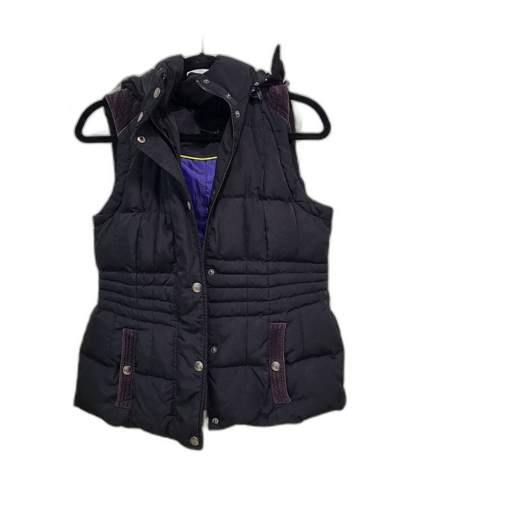 Black Puffer Vest with Button Details